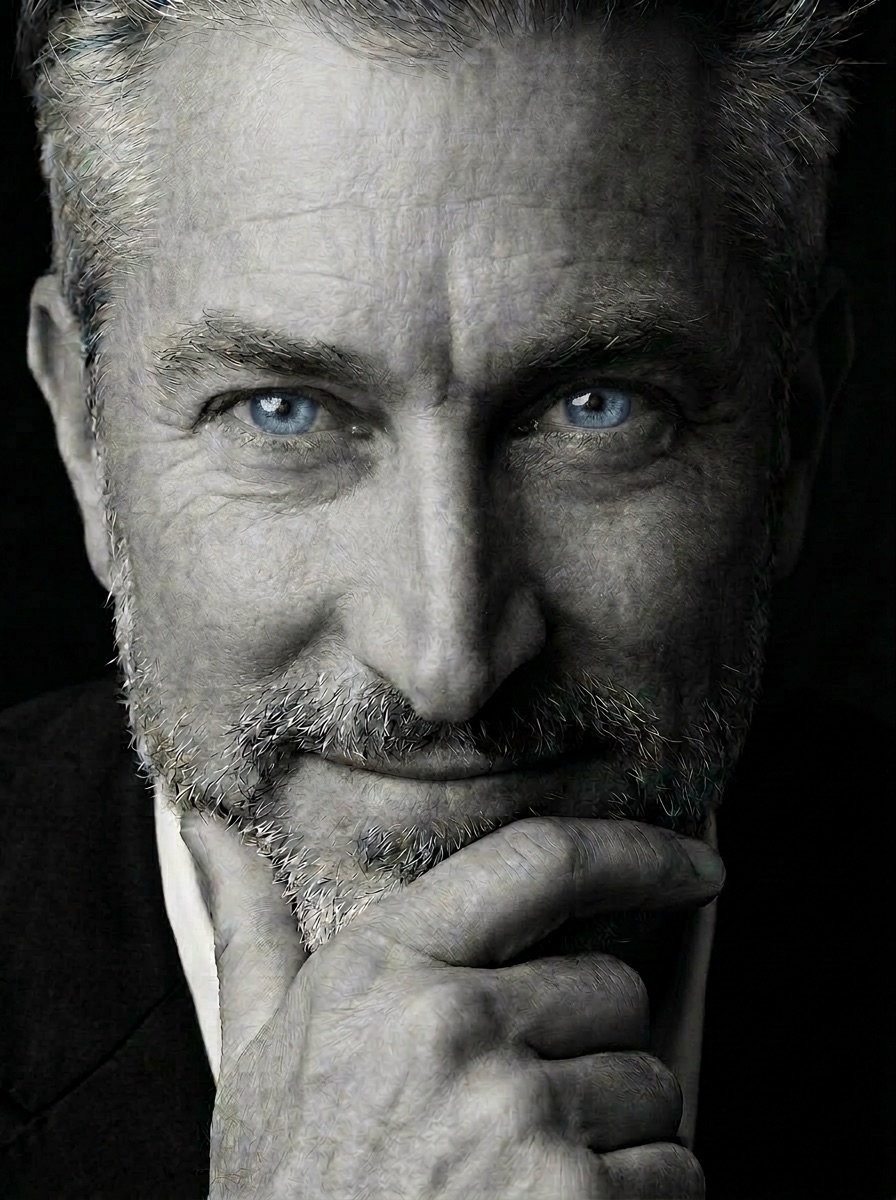 Black and white portrait of Darren Peterson